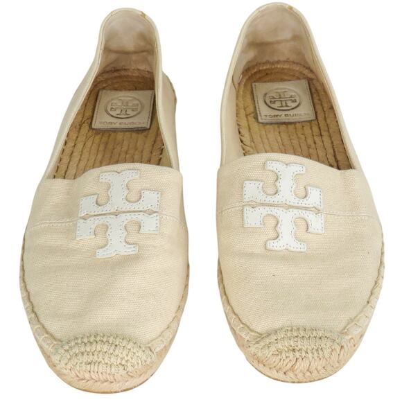 Tory Burch Weston Espadrille Flats Size 8.5 Cream Beige Natural Logo Flats - Picture 3 of 10